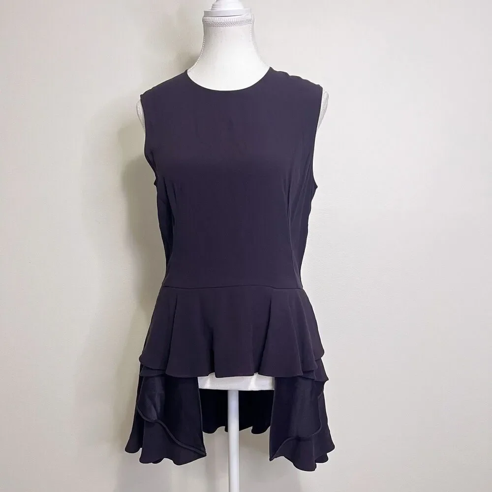 Alexander McQueen Dark Purple Peplum Top IT 44 Sleeveless Designer Blouse Italy